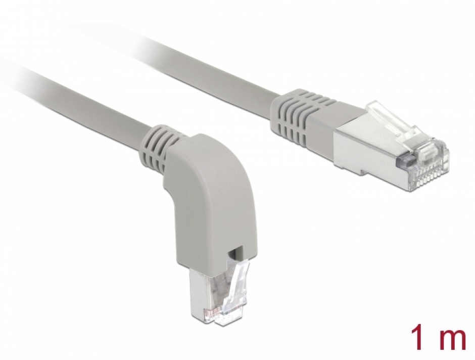 Imagine Cablu de retea RJ45 cat 6A S/FTP unghi jos/drept 1m Gri, Delock 85874